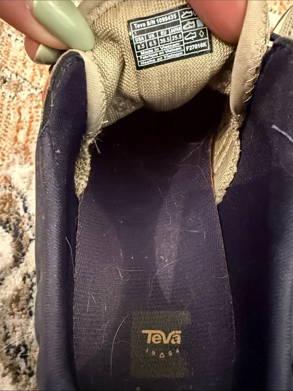 Teva Women's Olive Mesh Trail Sneakers with Navy Accents No Tie 8.5